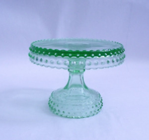 Vintage L.E. Smith Green Glass Hobnail Pedestal Cake Stand 6.5”