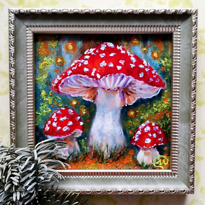 Fly Agaric Mushrooms Oil Painting Original Art Impressionism Artwork 4