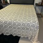 Vintage Crochet Lace Tablecloth Queen King Bedspread 102 x 100-Ivory Cream