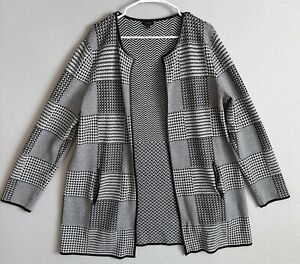 TALBOTS Women’s Open Cardi Cardigan Size XL Black White Stripe Sweater Jacket