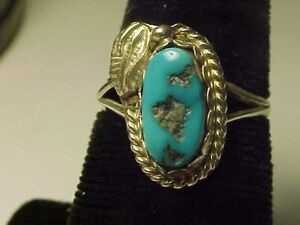 OLD PAWN Zuni Sterling Silver TURQUOISE Handmade Ring  SIZE 8 3/4