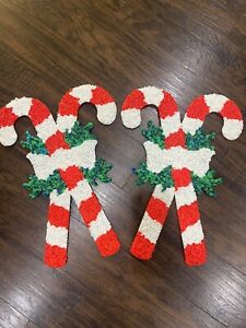 Vintage Popcorn Melted Plastic Crossed Candy Canes Christmas Decor Lot Of 2 USA