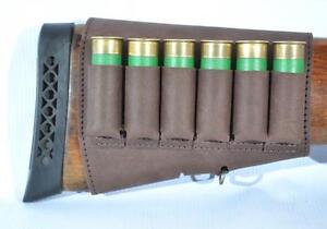 Retro Shotgun Buttstock 6 Shell Holder Cartridge Leather 12 GA Brown Ammo Rifle
