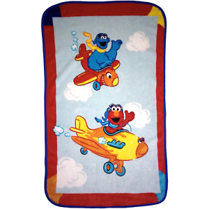 Sesame Street Elmo Cookie Monster Plush Baby Toddler Blanket Airplanes Flying