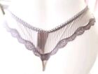 Victorias secret Rare Vintage L Satin 🍬 Taupe Striped Lace Thong Panty String
