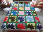 Vintage 70s~80s Cotton Hand Pieced & Quilted MAPLE LEAF Thin Quilt; 84