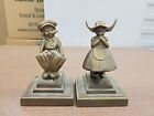 Vintage Brass Bookends Set Of 2 Dutch Boy And Girl Bookends 6