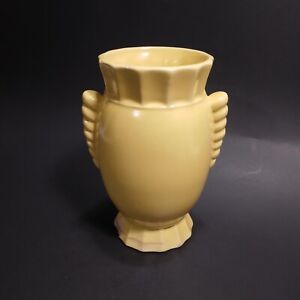 Vtg Sunny Yellow Art Pottery Vase Art Deco Urn Shape Unmarked ?Shawnee? w/chips