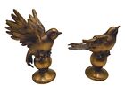 Set of 2x Classic Style Golden Bird Sitting on nest Decorative Statue Figurine