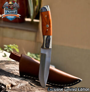 CSFIF Handmade Skinner Knife 440C Steel Hard Wood Wooden Bolster Gift Bushcraft
