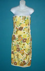 Vtg 50s Cotton Terry Cloth Wraparong Sarong Beach Dress Yellow MOD Floral Sz S/M