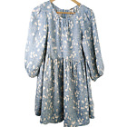Free People SZ S Paper Hearts Babydoll Mini Dress Blue Floral Linen 1035026