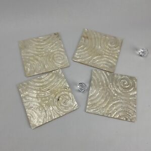 set of 4 vintage layered capiz coasters or wall tiles shimmer white 4” square