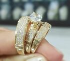14k Yellow Gold Over Moissanite Trio His Her Engagement Ring Set Wedding Band