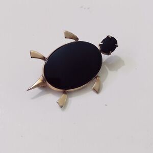 VTG W.E. Richards WRE 12k GF Black Onyx Turtle Tortoise Brooch Pin Modernist