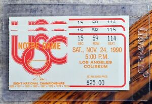 New ListingTHREE 1990 USC Trojans Football Ticket Stubs Notre Dame Fighting Irish Coliseum