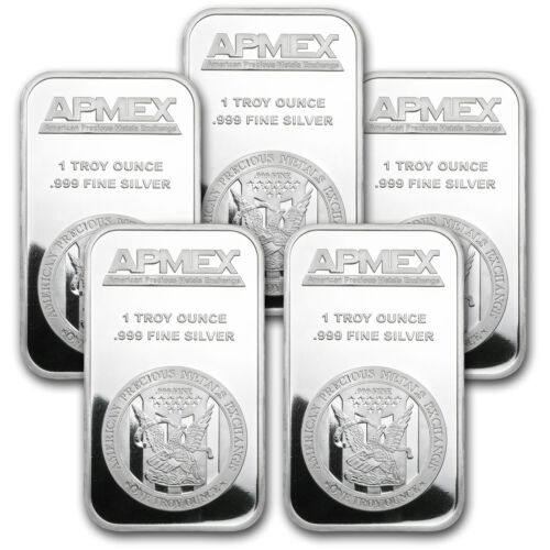 1 oz Silver Bar - APMEX (Lot of 5 Bars)
