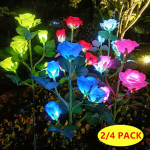 2 Packs Solar Power Rose Flower Lights Outdoor Garden Landscape Yard Lamp Decor