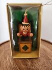 Vintage RUSS Wooden Jack in the Box Christmas Ornament 3 1/2”