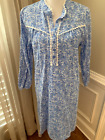 Casual night nightgown large l gown 100% cotton flannel blue paisley long sleeve