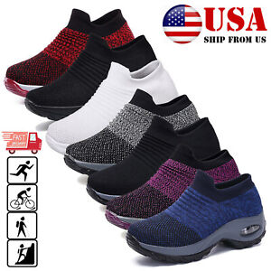 Women's Air Cushion Slip-On Sport Shoes Breathable Mesh Walking Running Sneakers