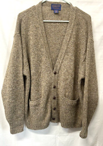 Pendleton Wool Cardigan Sweater Button Down Tan Beige Size LG Made in USA mens