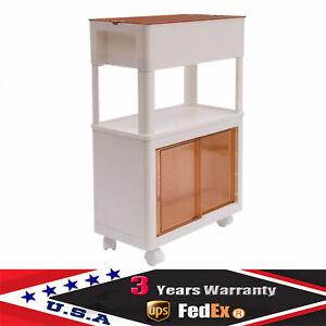 3-Tier Kitchen Island Cart Rolling Storage Cabinet Cart w/Drawer & Rack Shelves