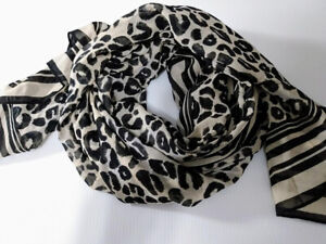 A NEW DAY from TARGET Sheer Polyester Black Beige Animal Long Scarf, Shawl