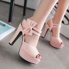 womens peep toe bowknot ankle strap high heels sandals pumps shoes plus sz