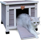 Weatherproof Cat House for Outdoor Cats, Wooden Small Pet House Outside, Feral C