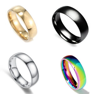 Classic Rainbow Colorful Stainless Steel Band Ring 6mm Size 7-13 for Men Women