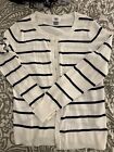 Old Navy Sweater Woman's White/Black Striped Button Dn Cropped Long Sleeve Sz M