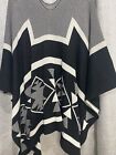 Black and White Baby Alpaca Poncho with Geometric Pattern, 