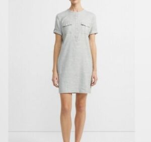 Theory Grey Lina Linen Shirt Dress Size 6 Short Sleeve Shift Pockets P12