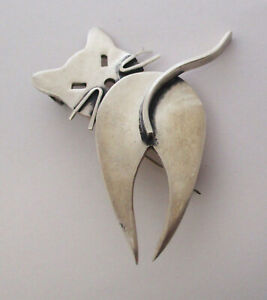 Vintage Sterling Silver Cat Brooch 925 Mexico