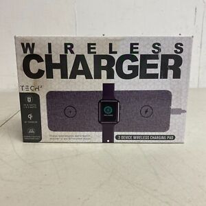Tech2 3 in 1 Wireless Charging Pad with Adapter Qi-Enabled For Apple or Android.