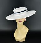 M23156 ( White navy )Medium Flat Brim Sinamay hat for Kentucky Derby Wedding