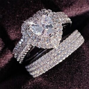 5.10 Ct Heart Cut Simulated Diamond Engagement Bridal Ring Set 925 Sterling