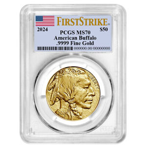 2024 $50 American Gold Buffalo PCGS MS70 FS Flag Label