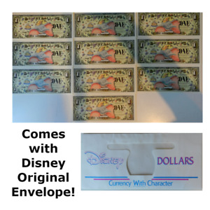 2005 DISNEY DUMBO DOLLAR LOT $1 50th ANNIVERSARY D SERIES UNC SEQUENTIAL 211-220