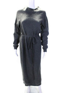 Theory Womens Wool Tight-Knit Long Sleeve Split Hem Sweater Dress Gray Size M