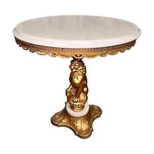 Vintage Marble  Plant Stand Side Table Hollywood Regency Style Figural Lion