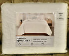 King/California King Size Quilt Set w/2 Pillow Shams - Bedding, Soft, Warm White