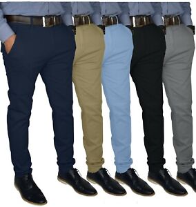 Mens Slim FIT Stretch Chino Trousers Casual Flat Front Flex Classic Full Pants