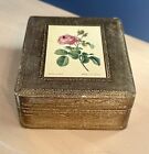 Vintage Italian Florentine Gilt Wood Rose Box Handmade in Italy w/ Silver Leaf