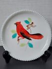 Vintage Westmoreland beaded edge milk glass plate cardinal bird 7