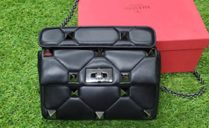 Valentino Roman Stud small black bag with graphite tone furniture