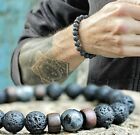 Lava Stone Bracelet Tibetan 8mm Bead Wrist Chain Buddha Jewelry Black Stones