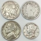 US COIN LOT WITH 2 SILVER- Buffalo, Liberty, Silver War Nickel & Mercury Dime!