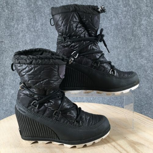 Sorel Winter Snow Boots Womens 8.5 Kinetic Black Wedge Round Lace Up NL3124-010